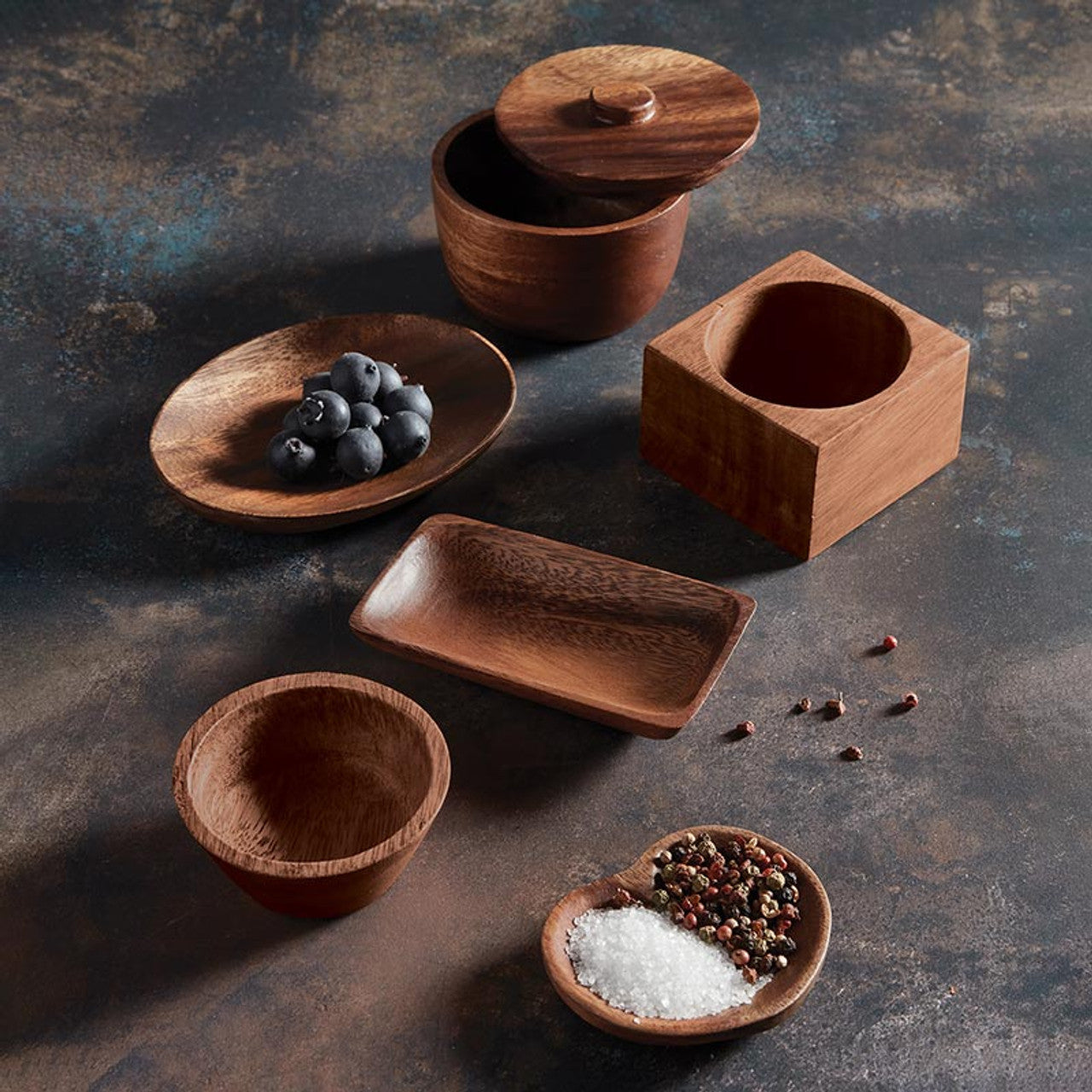 Acacia Wood Salt Cellar | Wooden Pinch Bowl | Gourmet Salt Bowl | Finishing Salt Dish | Kitchen Serving Bowl